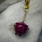 Glossy magenta potjie pot keyring with gold or silver keychain and hook handsculpted out of polymer clay